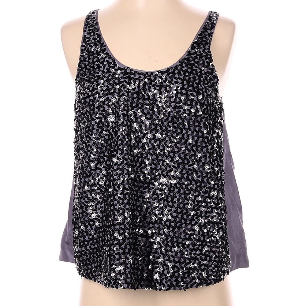 Rebecca Taylor Sequin Purple and Black Women's Top Blouse Size 2 XS 100% Silk